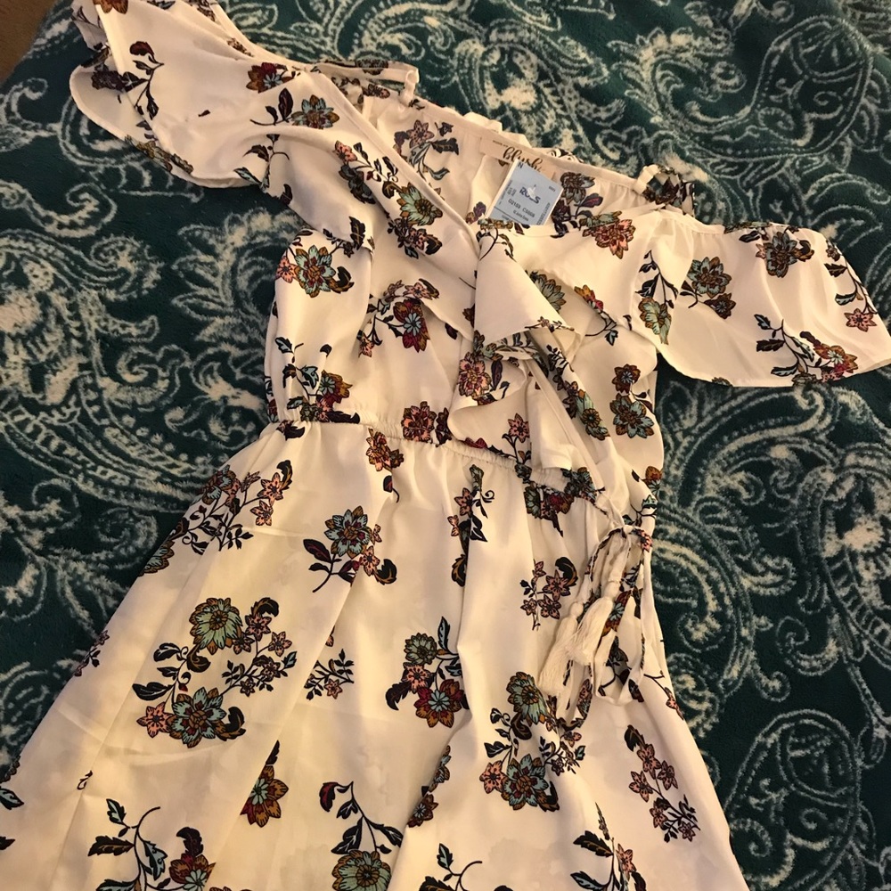 Hint of blush off the shoulder dress